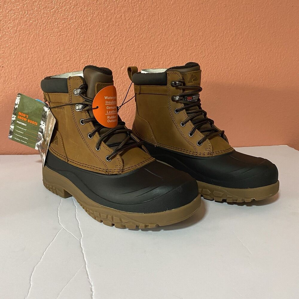 NWT Ozark Trail Waterproof Leather Snow Boots Men’s 8 Brown  Lace Up